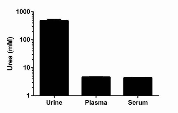 Urea levels in biological samples, background corrected and averaged.
