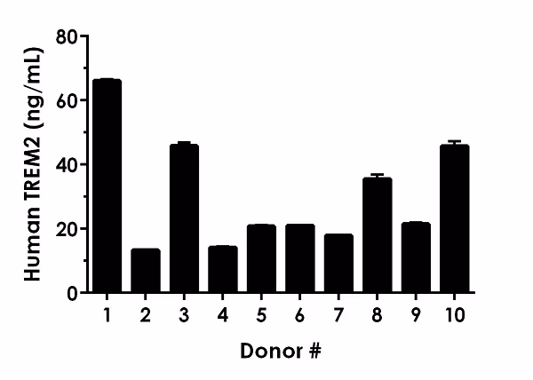 Sandwich ELISA human TREM2 kit (ab224881) serum from 10 healthy female donors measured in duplicate
